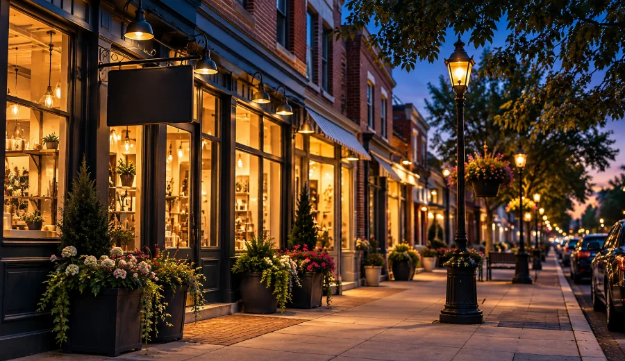 Un quartier d'affaires local dynamique à l'heure bleue