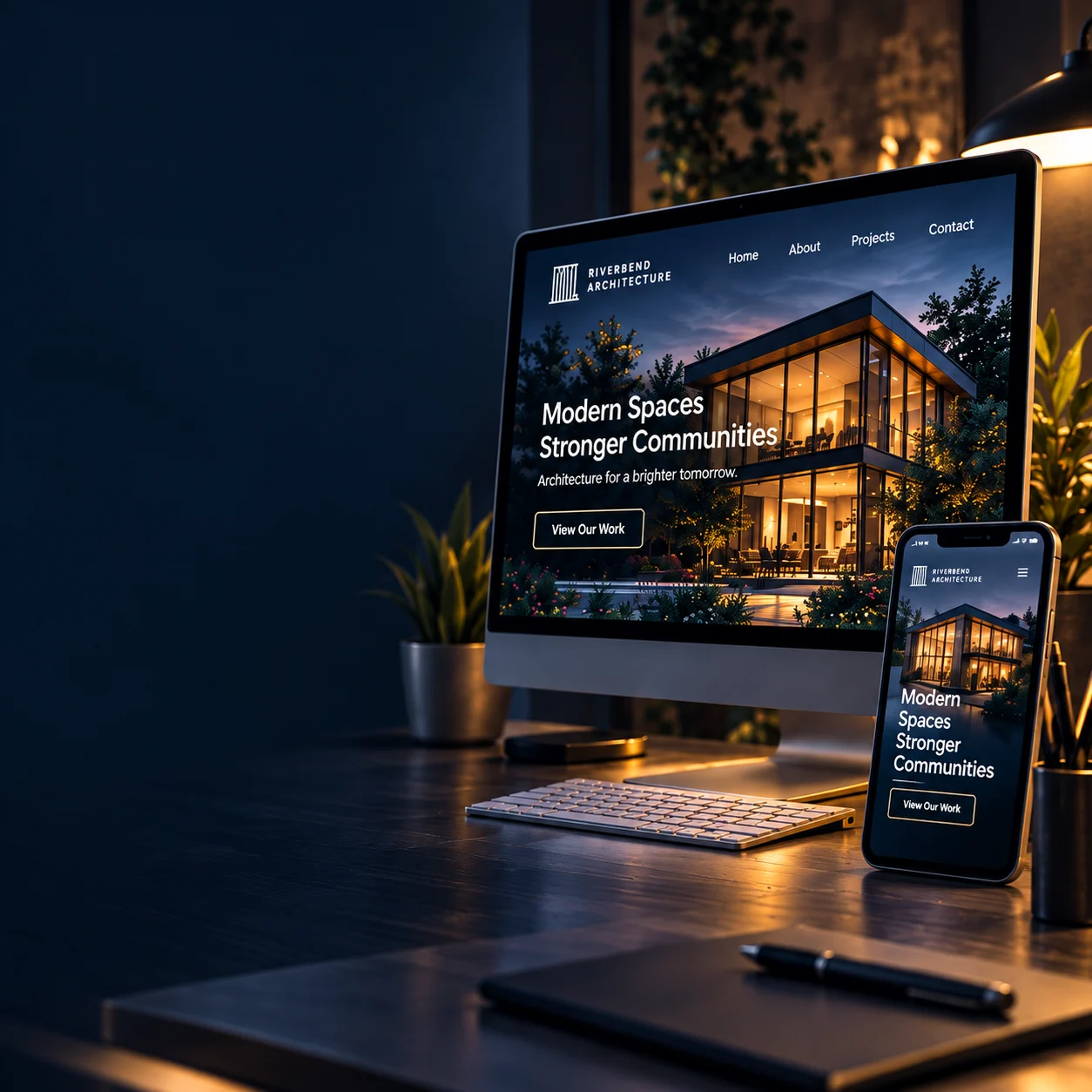 Un site web haut de gamme pour entreprise locale affiché sur ordinateur et mobile